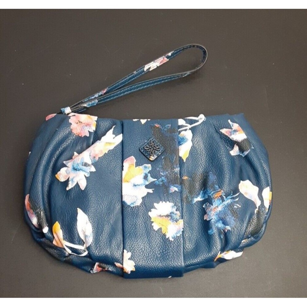 Simply Vera Wang Navy Faux Leather Floral Large Wristlet 9.5" X 6"